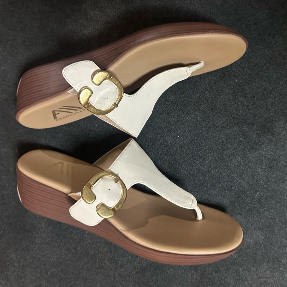 AEROSOLES White and Gold Sandals